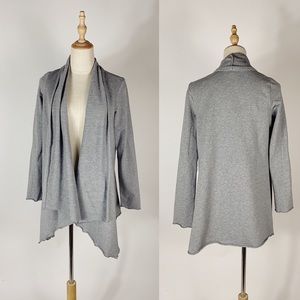 J JILL Gray Stretch Knit Open Front Drapey Cardigan small